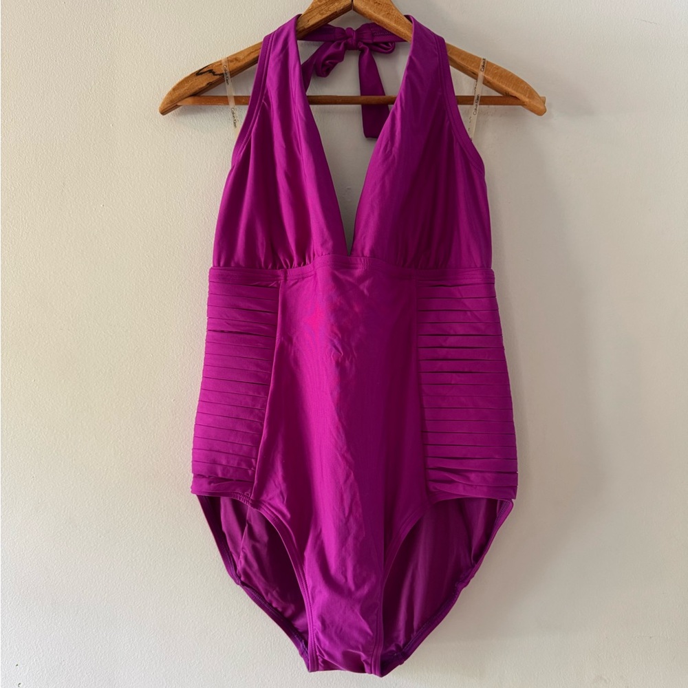 NWT Calvin Klein Magenta Halter Bathing Suit, Size 12, beach, pool, resort, swim